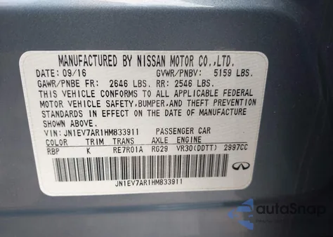 2017 Infiniti Q50 3.0T Sport z USA, uszkodzony, nr VIN JN1EV7AR1HM833911